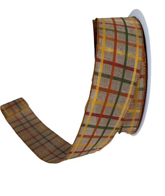Orange Yellow Moss on Natural Plaid 2.5x50Yd