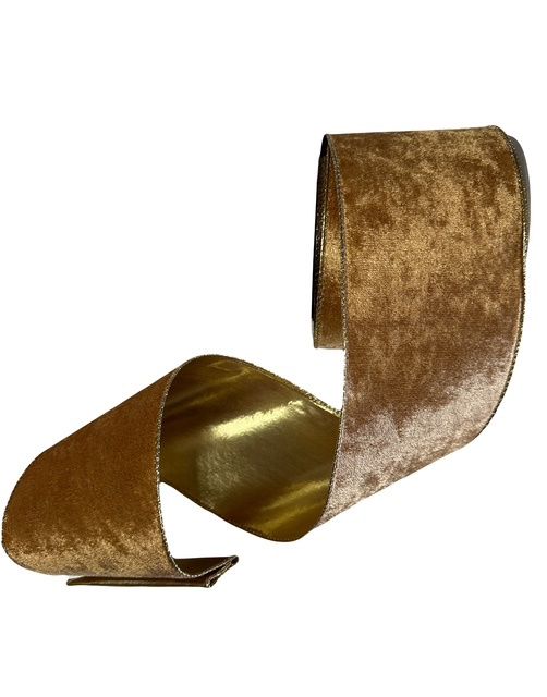 Camel Velvet Gold Metallic Back 2.5&quot; x 10 Yds