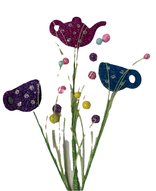 Glitter Kettle Teacup Spray 31"