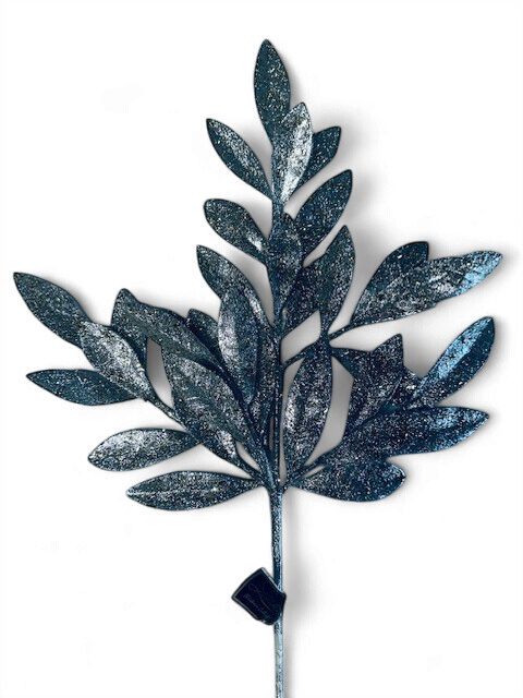 20.5" Glittered  Bay leaf Spray in gold and silver