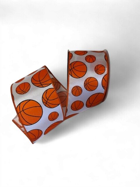 Basketball Ribbon in White Orange Black 2.5"x10yds