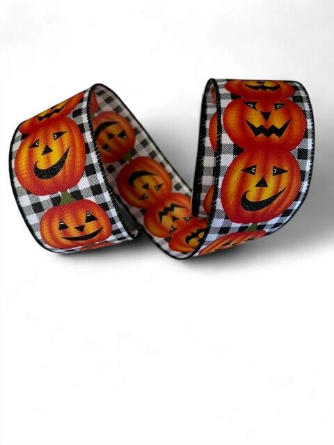 Black and White check jack o lantern 2.5" x 10Y