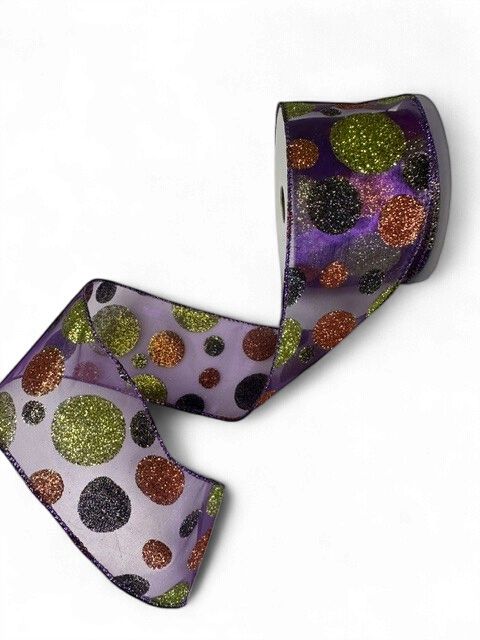 Purple with Dots Green, Orange, Blacks 2.5" X 10y