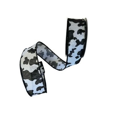 White Linen Wired Black Cow Print1.5x10Yds