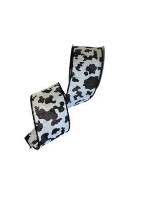 White Linen Wired Black Cow Print 2.5x10Yds