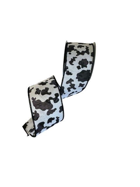 White Linen Wired Black Cow Print 2.5x10Yds