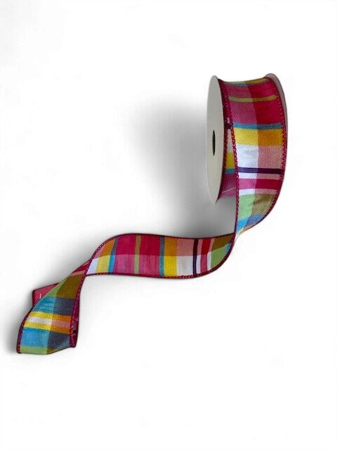 Fushcia Dupioni Plaid Ribbon  1.5" x10Yds