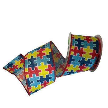 Autism Puzzle Ribbon 2.5x10Yds