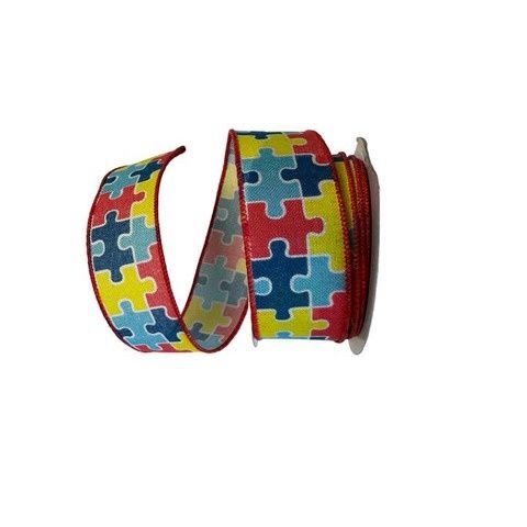 Autism Puzzle Ribbon 1.5"x10Yds