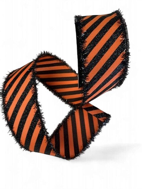 Orange and Black Stripe Tinsel Edge 2.5" x 10Yds