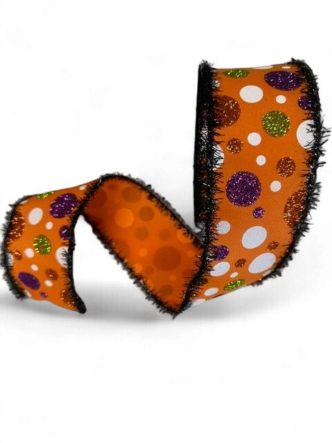 Orange Dots with  Black Tinsel edge 2.5" x 10Yds