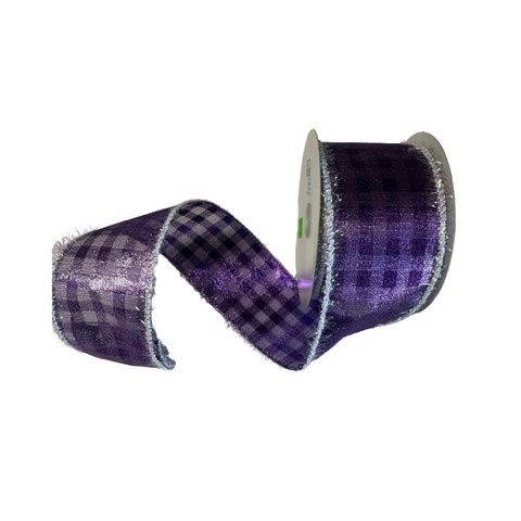 Purple Metallic Check with white Tinsel Edge 2.5" x 10 Yds