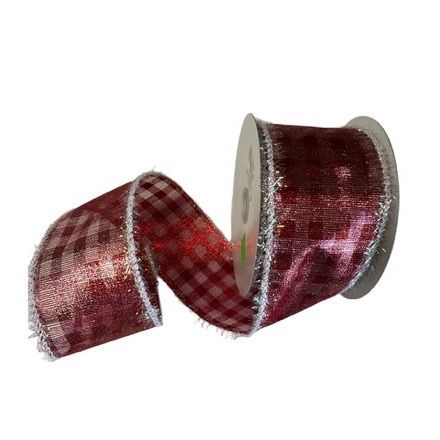 Red Metallic Check with White Tinsel Edge 2.5" x 10 Yds