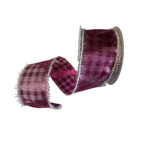 Fuchsia Metallic Check w White Tinsel Edge 2.5" x 10Yards