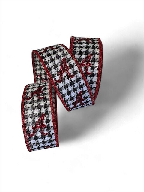 Houndstooth  Ribbon 1.5" x 10Yds Red, White, Black