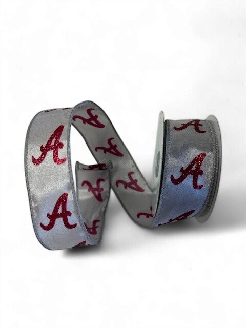 Satin Grey Ribbon with Red glitter "A" 1.5" x 10Yds