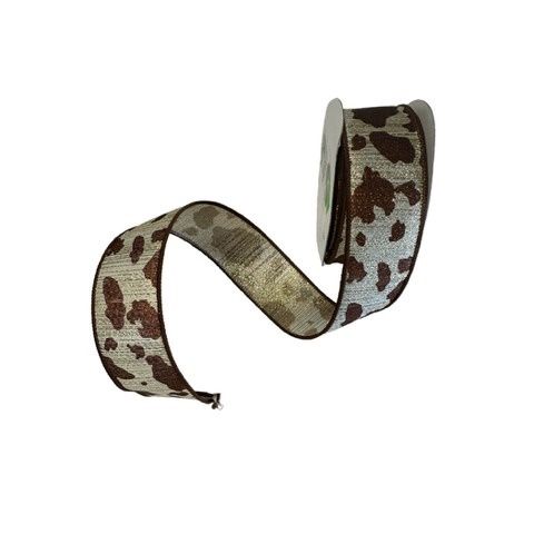 Cow Print on Metallic Gold Brown 1.5" x 10Yds