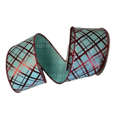 Metallic Diagonal in Ice Blue and Red 2.5" x 10Yds