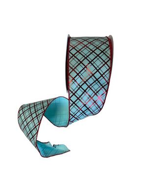 Ice Blue Metallic Ribbon with red lines 4" x 100'