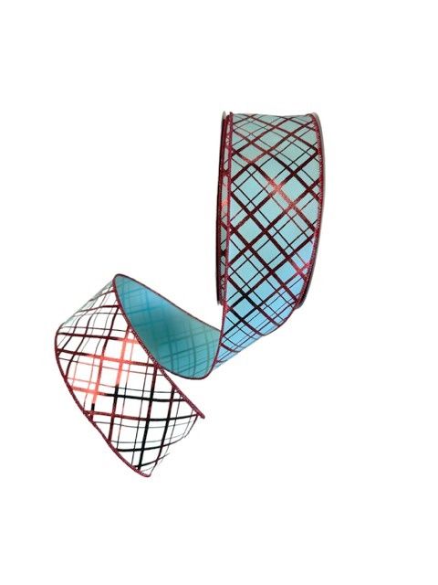 Metallic Ice Blue Ribbon w red lines 2.5"x100'