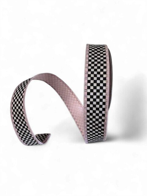Pink Edge Dupioni Black and White Check 1"x10Yds