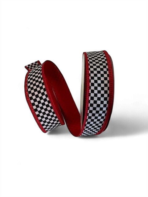Red Edge Dupioni Black White Check 1"x10Yds