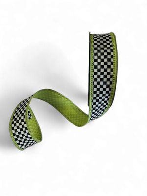 Lime Edge Dupioni Black and White Check 1" x10Yds