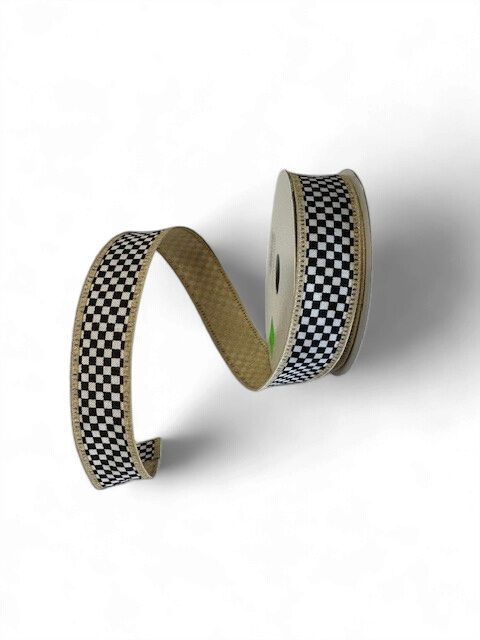 Gold Edge Dupioni Black and White Check 1"x10Yds