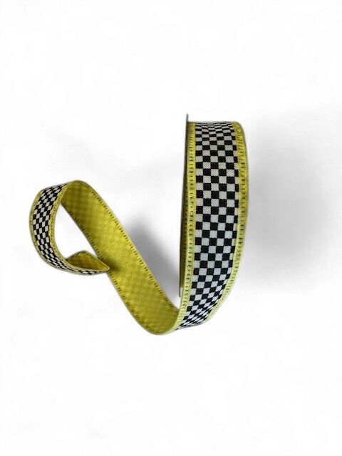 Yellow Edge Dupioni Black and White Check 1" x 10Yds