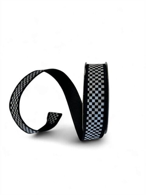 Black Edge Dupioni Black and White Check 1" x 10Yds