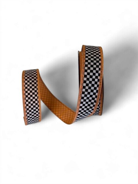 Peach Edge Dupioni Black and White Check 1" x 10Yds