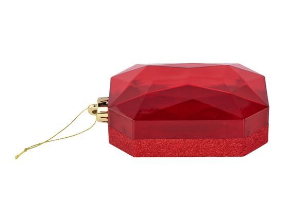 Glitter Rect Gem Orn 6.25x4.25 Red