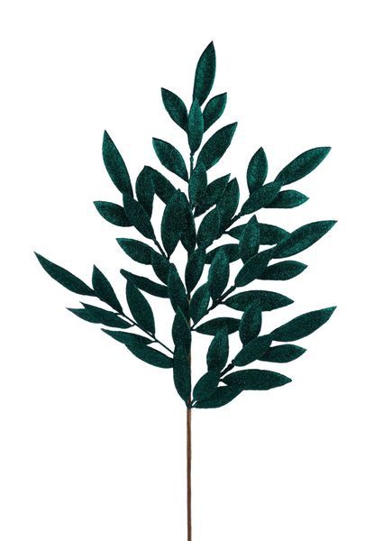 Glitter Bay Leaf Spray-Hunter Green