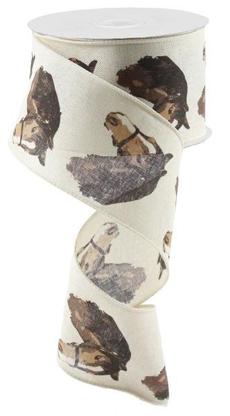 Ribbon 2.5"x100'-Horse head on cream background