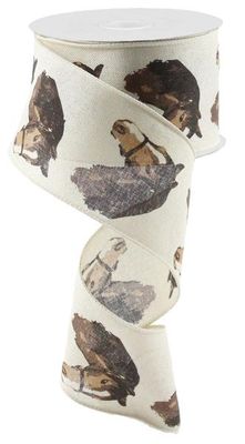Ribbon 2.5"x100'-Horse head on cream background
