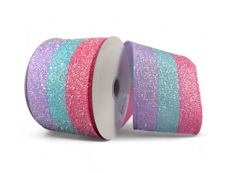 Pink Lt Blue Pearl Candied Stripe 2.5" x 10 Yds