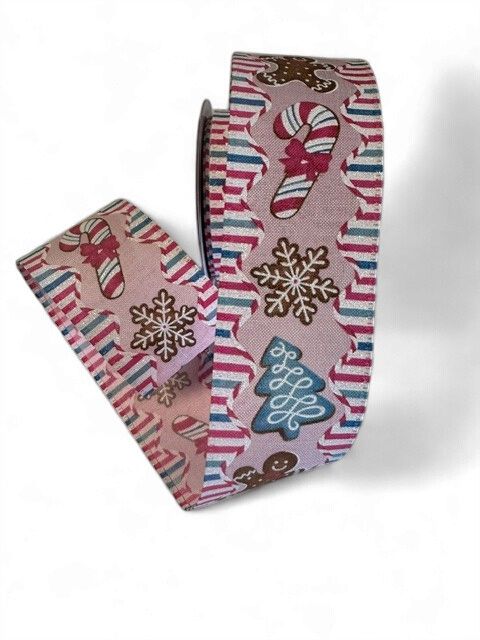 Pink Linen Cookies candy stripe 2.5" x 10 Yds