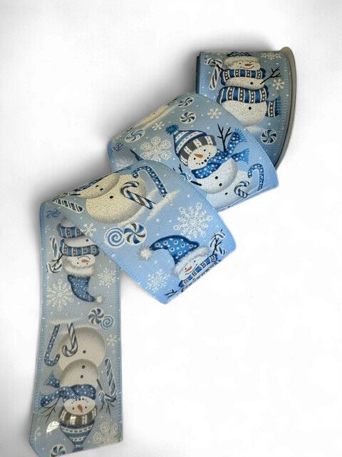 Blue Snowmen with Candy Canes 2.5" x 10 Yds