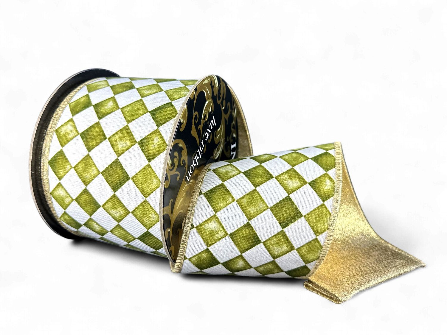 10 Yds 4" Moss Harley Chex/Gold Metallic Back