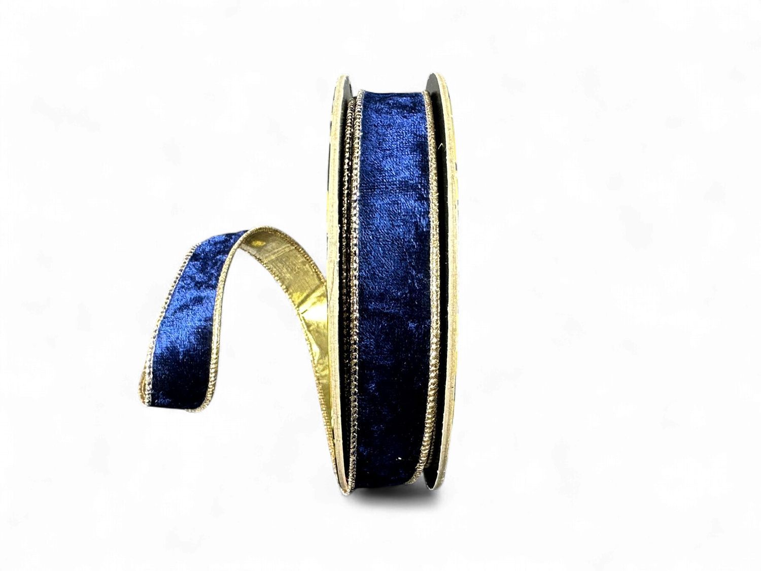 Navy Lush Velvet Gold Metallic back 1" x 10 Yds