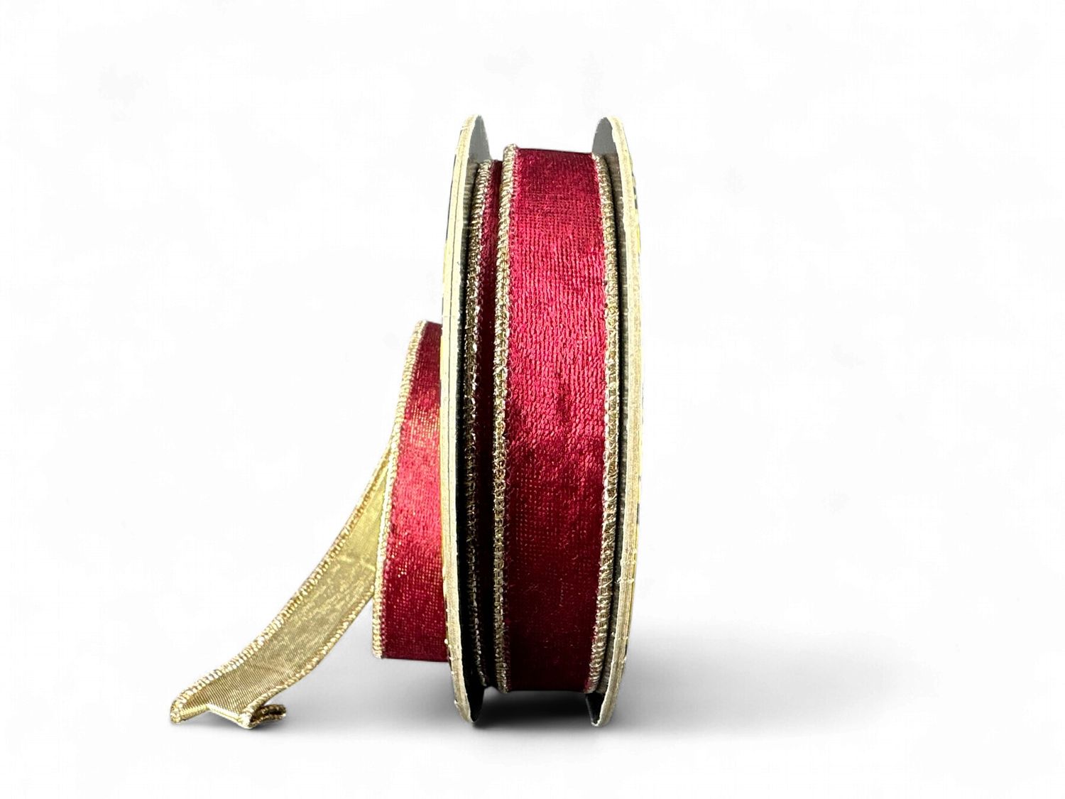 Burgundy Lush Velvet Gold Metallic Back 1" x 10 Yds
