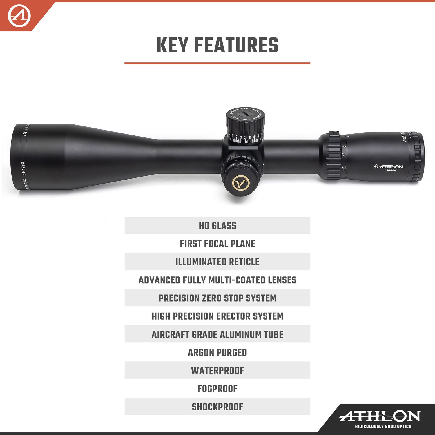 Ares BTR GEN2 HD 2.5-15x50 APLR4 FFP IR MOA Reticle