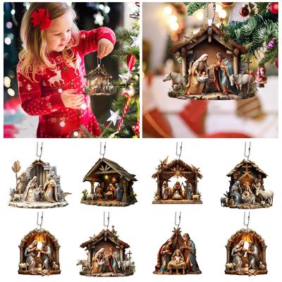 Christmas Decoration For Home Thatched Hut Backpack Keychain Pendant Christmas Decorations 10pcs Acrylic Flat DecoraçãO De Natal