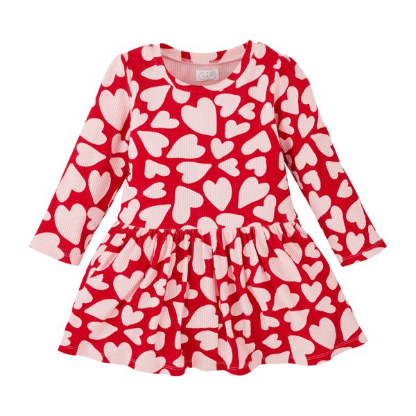 HEART TSHIRT DRESS, Colour: Red, Size: 12-18-2025