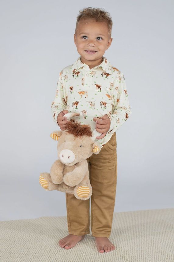L/S Polo Shirt / Longhorn Cows, Size: 3T