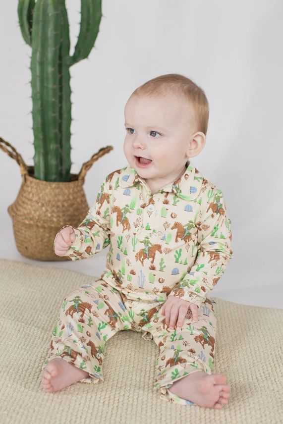 L/S Polo Romper / Saddle Up, Cowboy