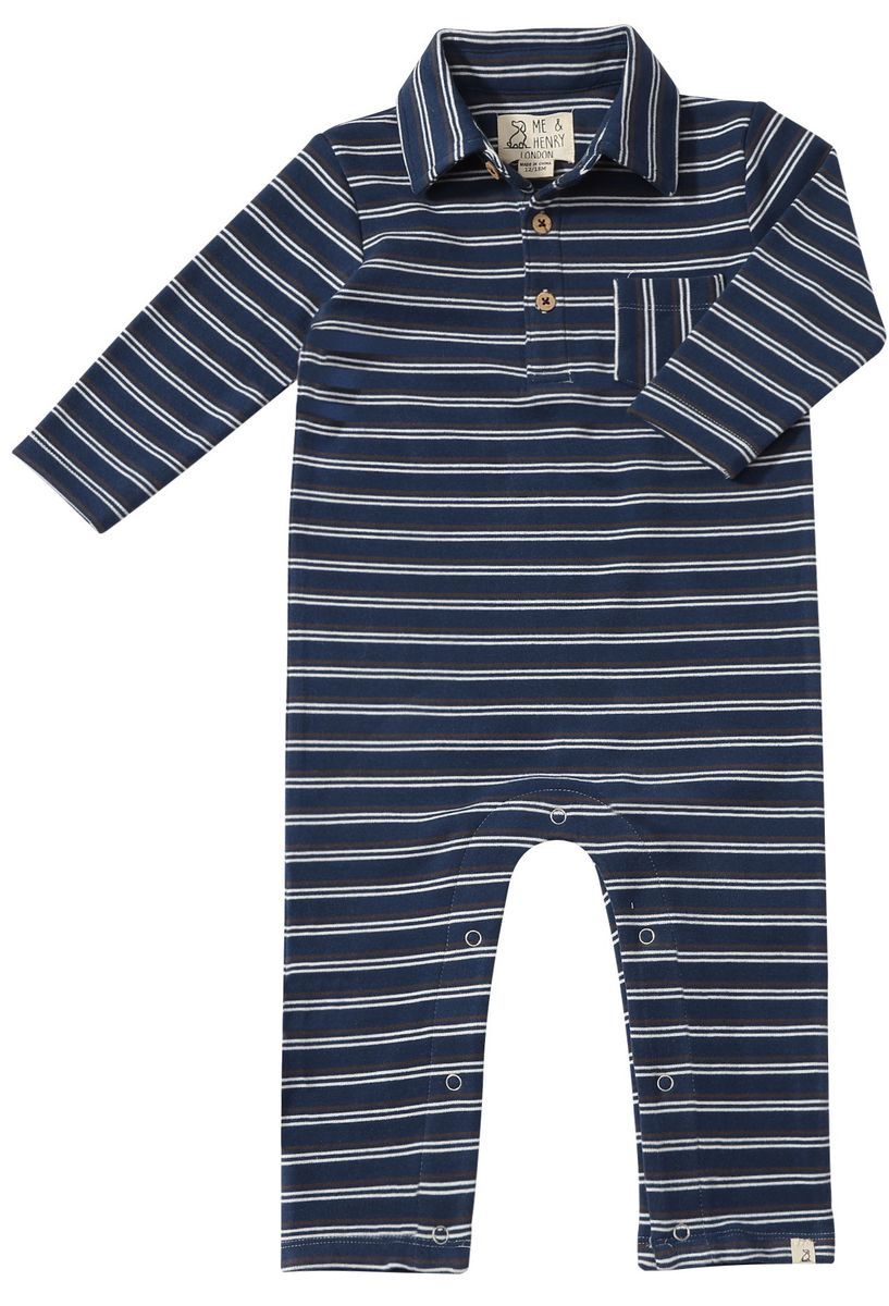 Kingston Polo Romper, Colour: Navy Dbl Stripe, Size: 0-3