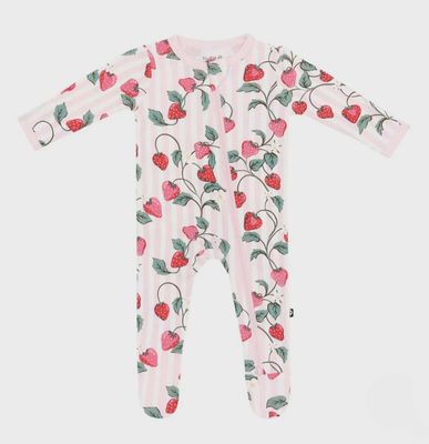 Printed Zip Footie / Strawberry Fields