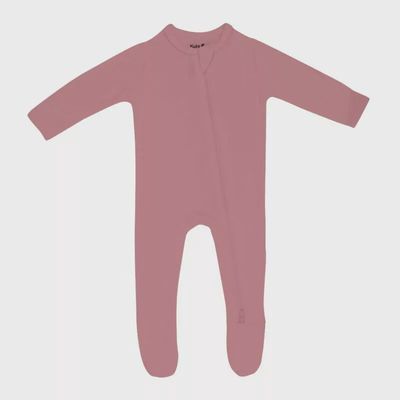 Solid Zip Footie / Dusty Pink