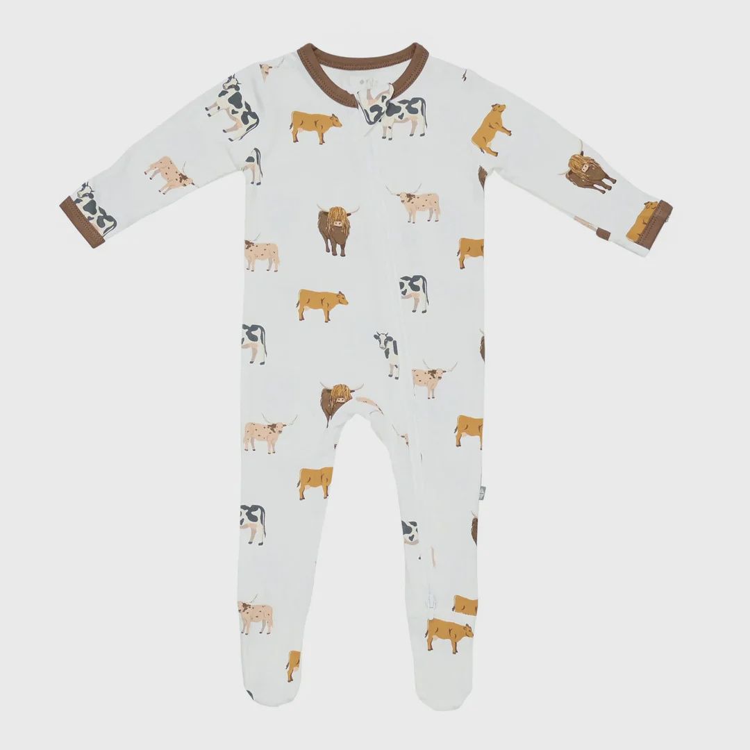 Printed Zip Footie / Moo, Size: NB